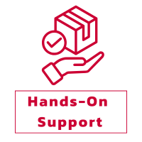 Icon of a hand holding a box with a checkmark, representing Wingfield's hands-on inventory support services, including auditing and full inventory counting assistance