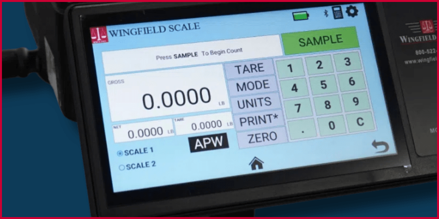 Wingfield counting scale rental touchscreen interface displaying precise weight measurements and user-friendly controls