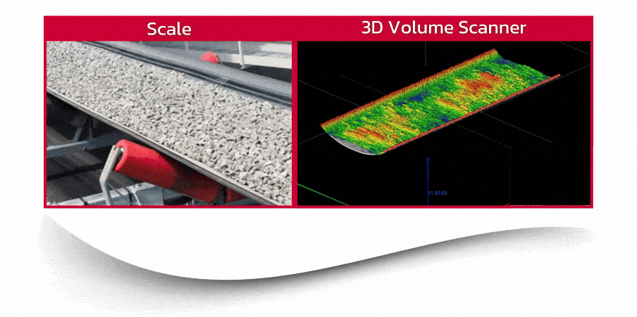 Side-by-side image comparing a traditional conveyor belt scale and a volumetric scanner, highlighting volumetric scanning vs scale accuracy