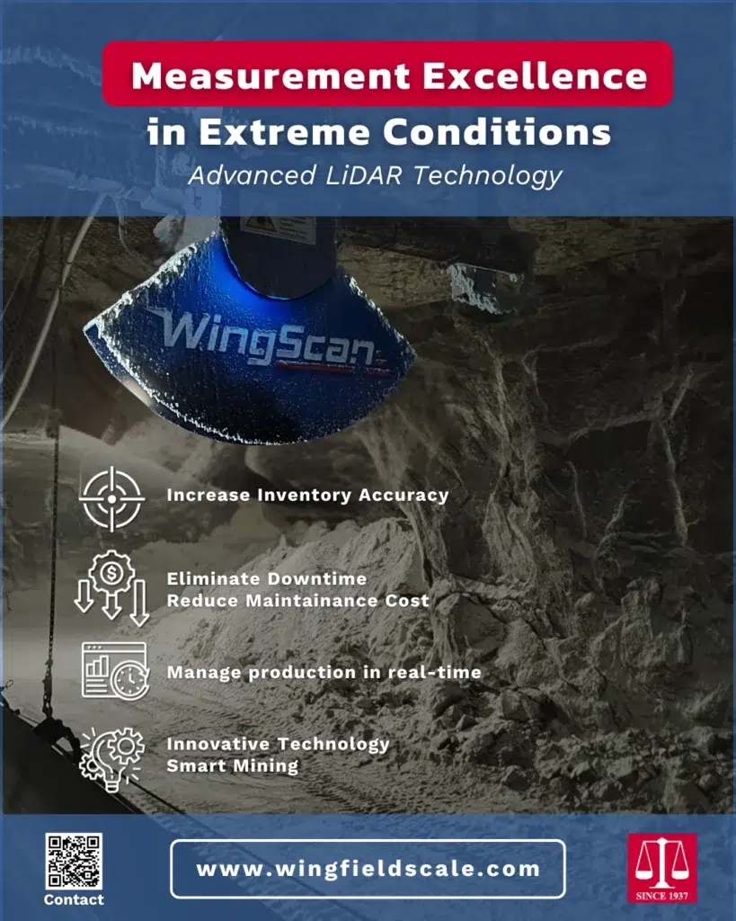 The WingScan load scanner for mining enhances efficiency by providing real-time volumetric measurement, reducing downtime, and optimizing production