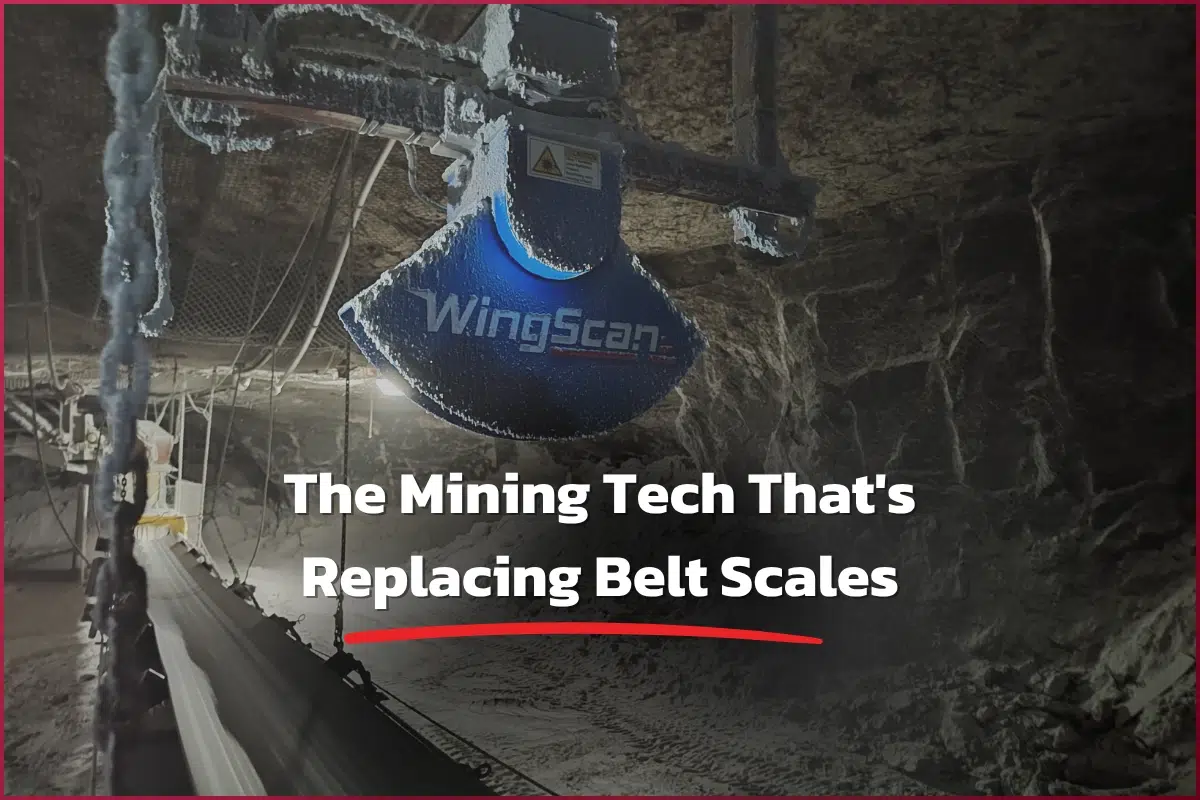 image of WingScan's conveyor scanner for mining operating inside of a rugged salt mine