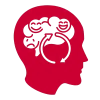 red icon of a human mind that's changing emotion, symbolically representing how a shift in behavior can deeply impact mining production