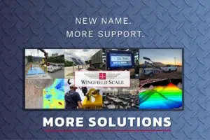 Hero image announcing that Applied Scale Technology is now Wingfield Scale — showcasing industrial weighing, crane scales, solar truck scales, and 3D scanning solutions with the message “New Name. More Support.